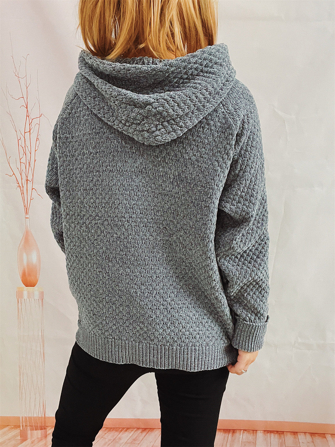 Drawstring Long Sleeve  Hooded Sweater