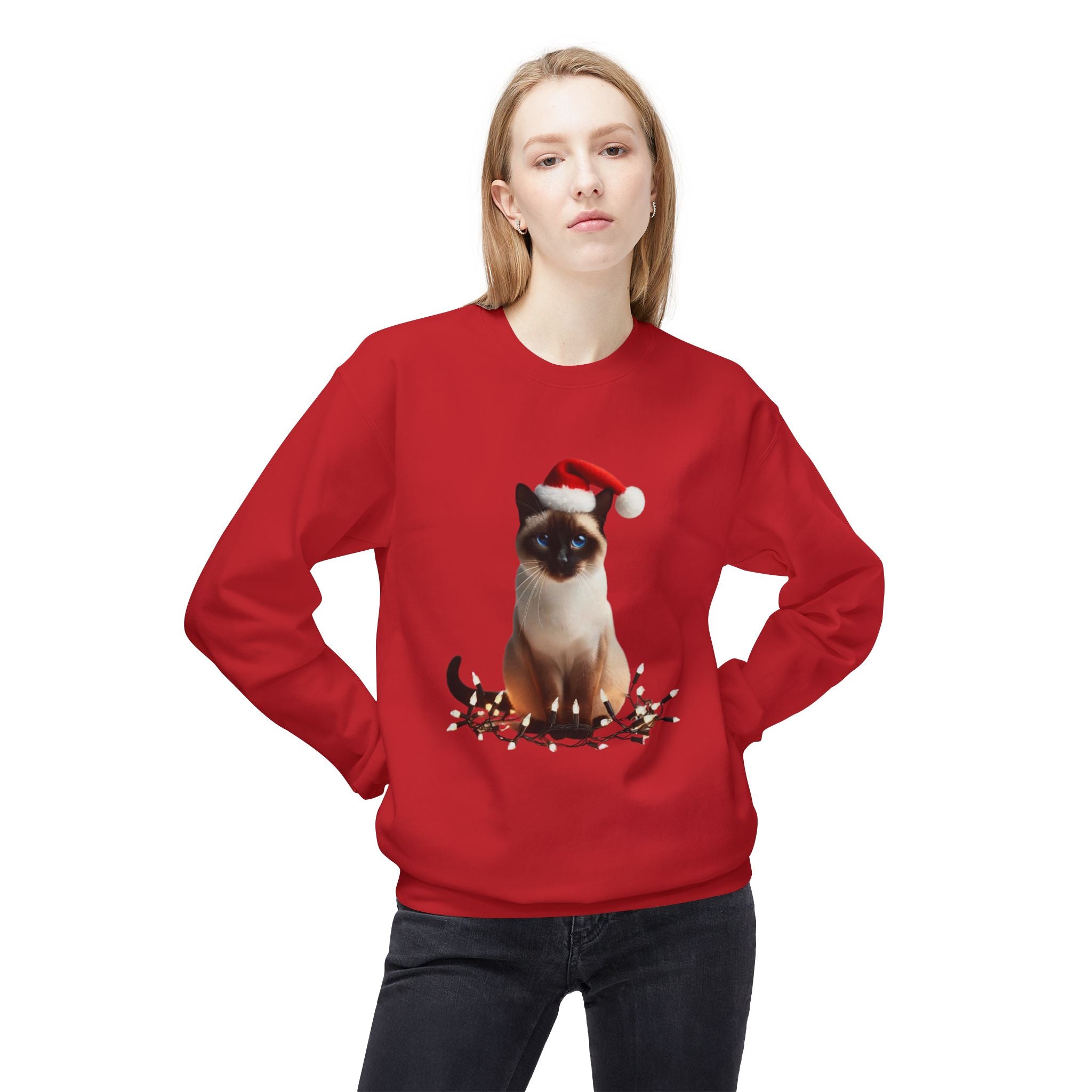 Holiday Siamese Cat - Unisex Midweight Softstyle Fleece Crewneck Sweatshirt