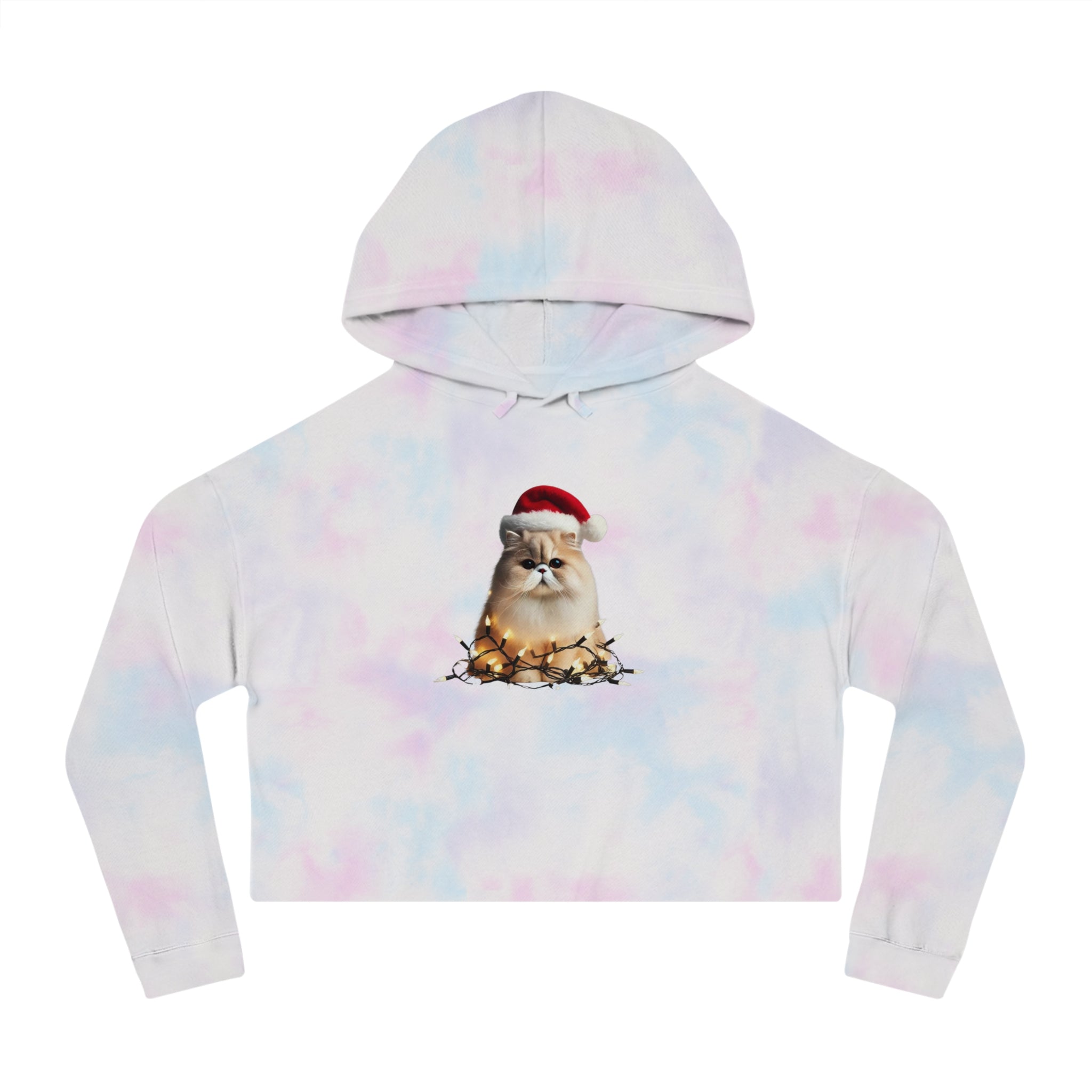 Christmas Persian Cat - Womens Cropped Hooded Sweatshirt