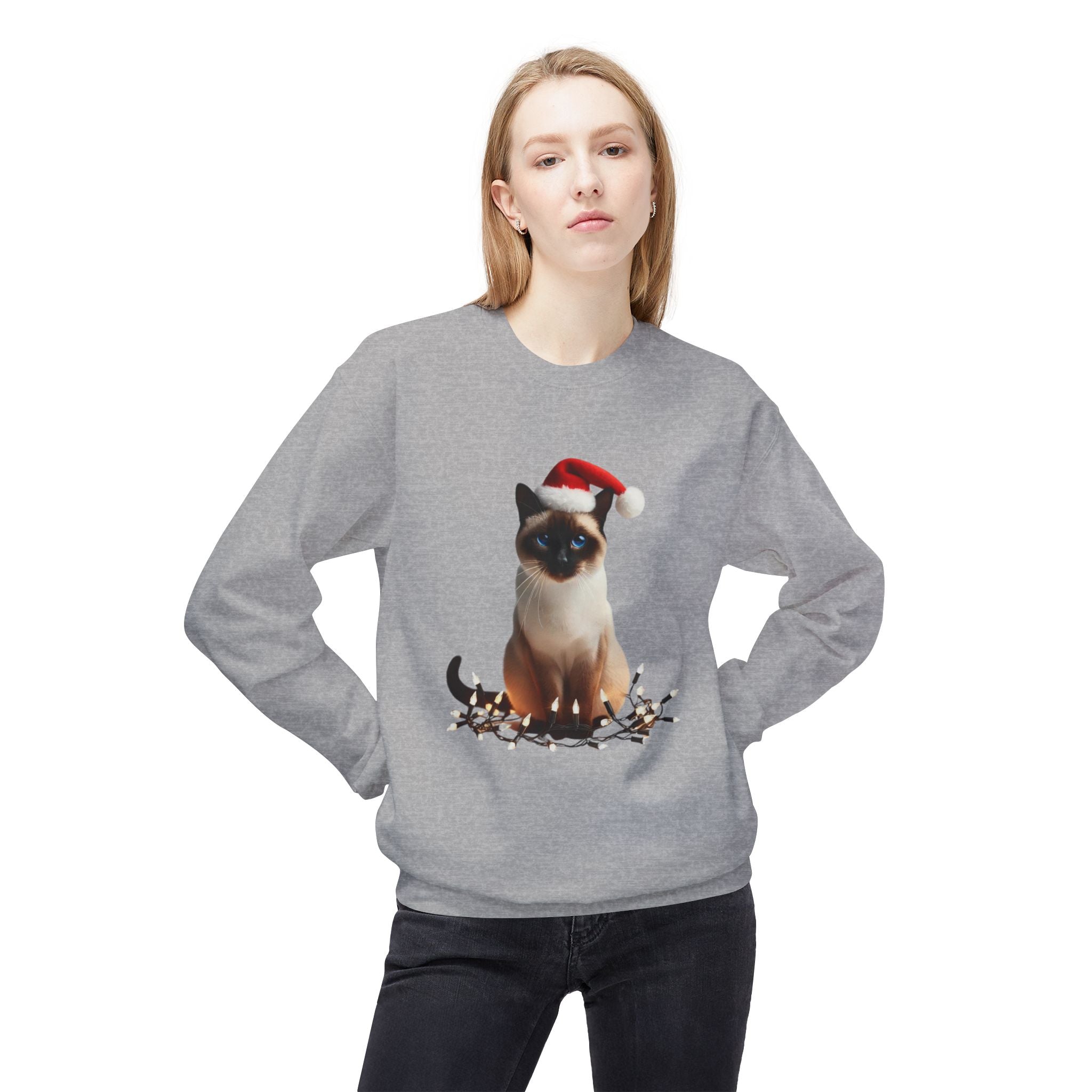 Holiday Siamese Cat - Unisex Midweight Softstyle Fleece Crewneck Sweatshirt