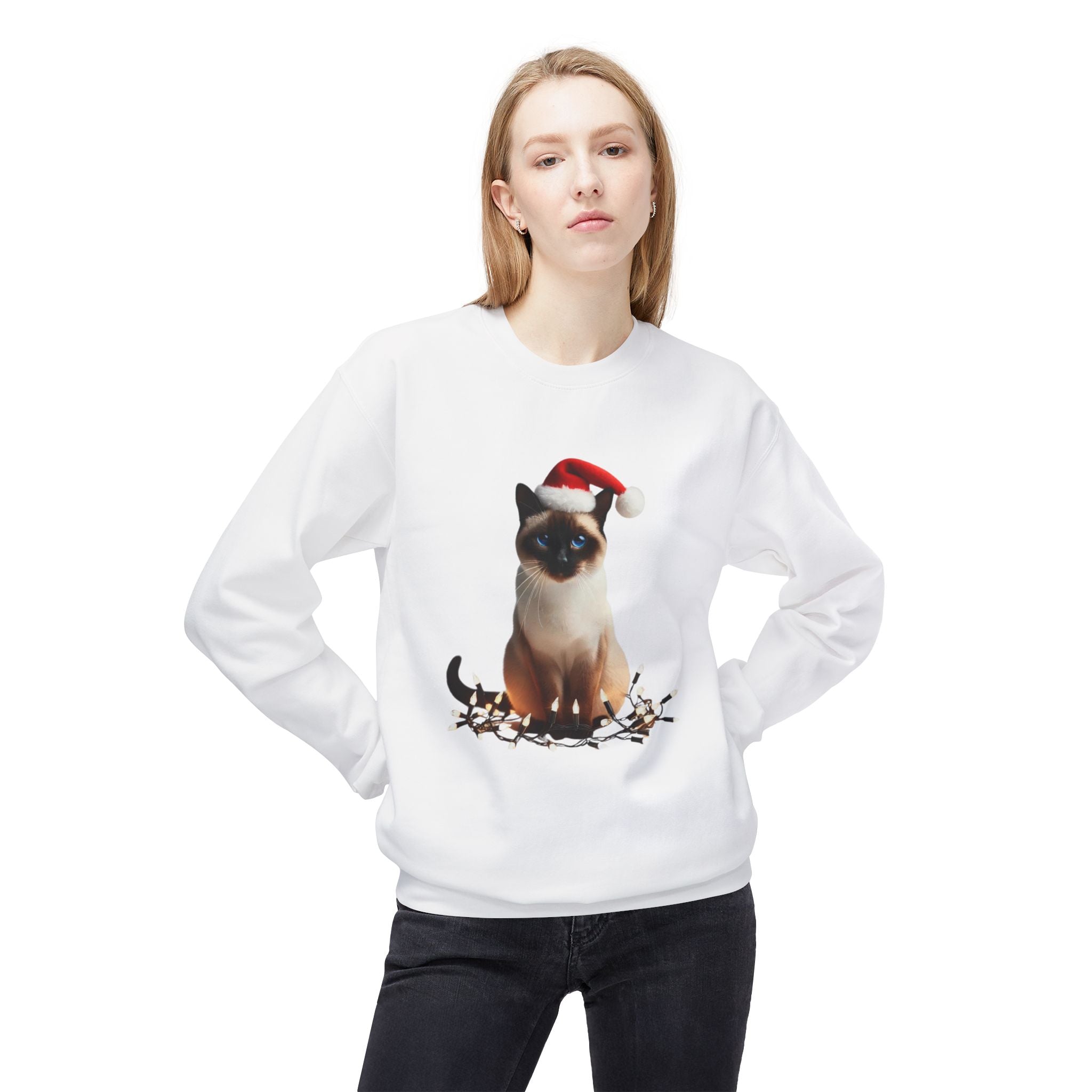 Holiday Siamese Cat - Unisex Midweight Softstyle Fleece Crewneck Sweatshirt