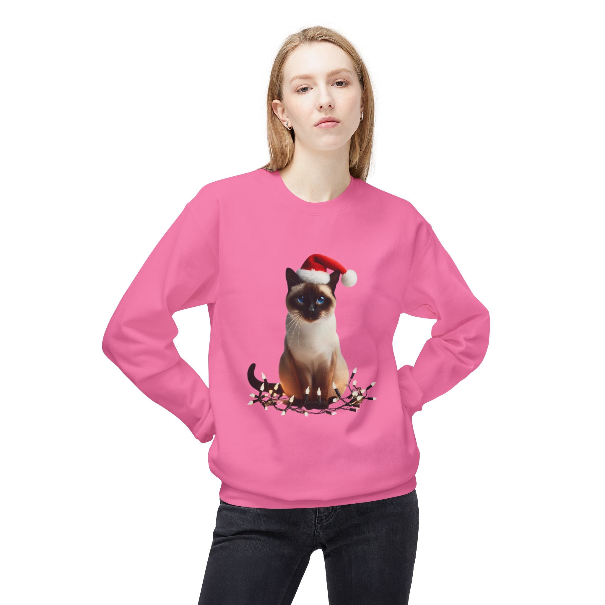 Holiday Siamese Cat - Unisex Midweight Softstyle Fleece Crewneck Sweatshirt