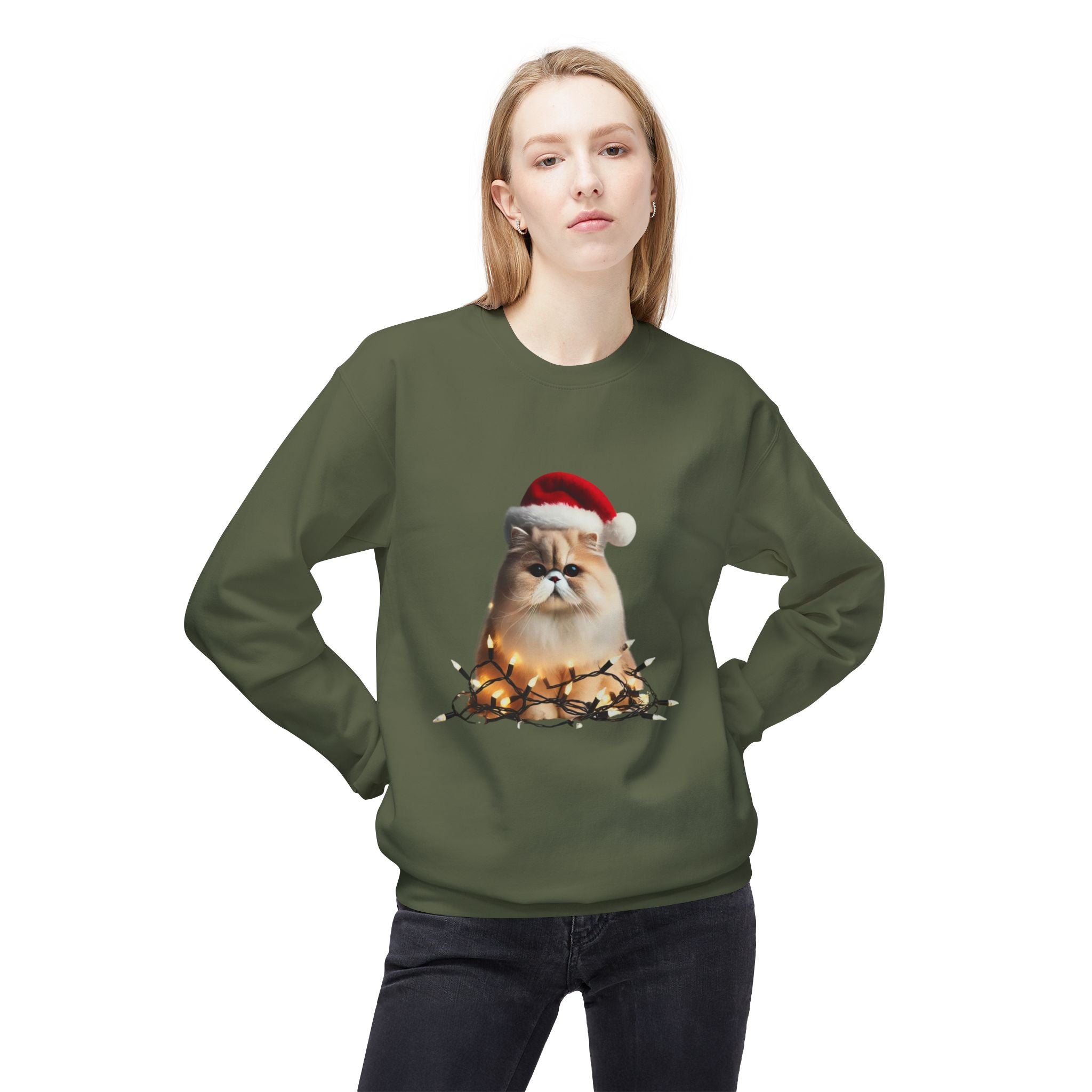 Christmas Persian Cat - Unisex Midweight Softstyle Fleece Crewneck Sweatshirt