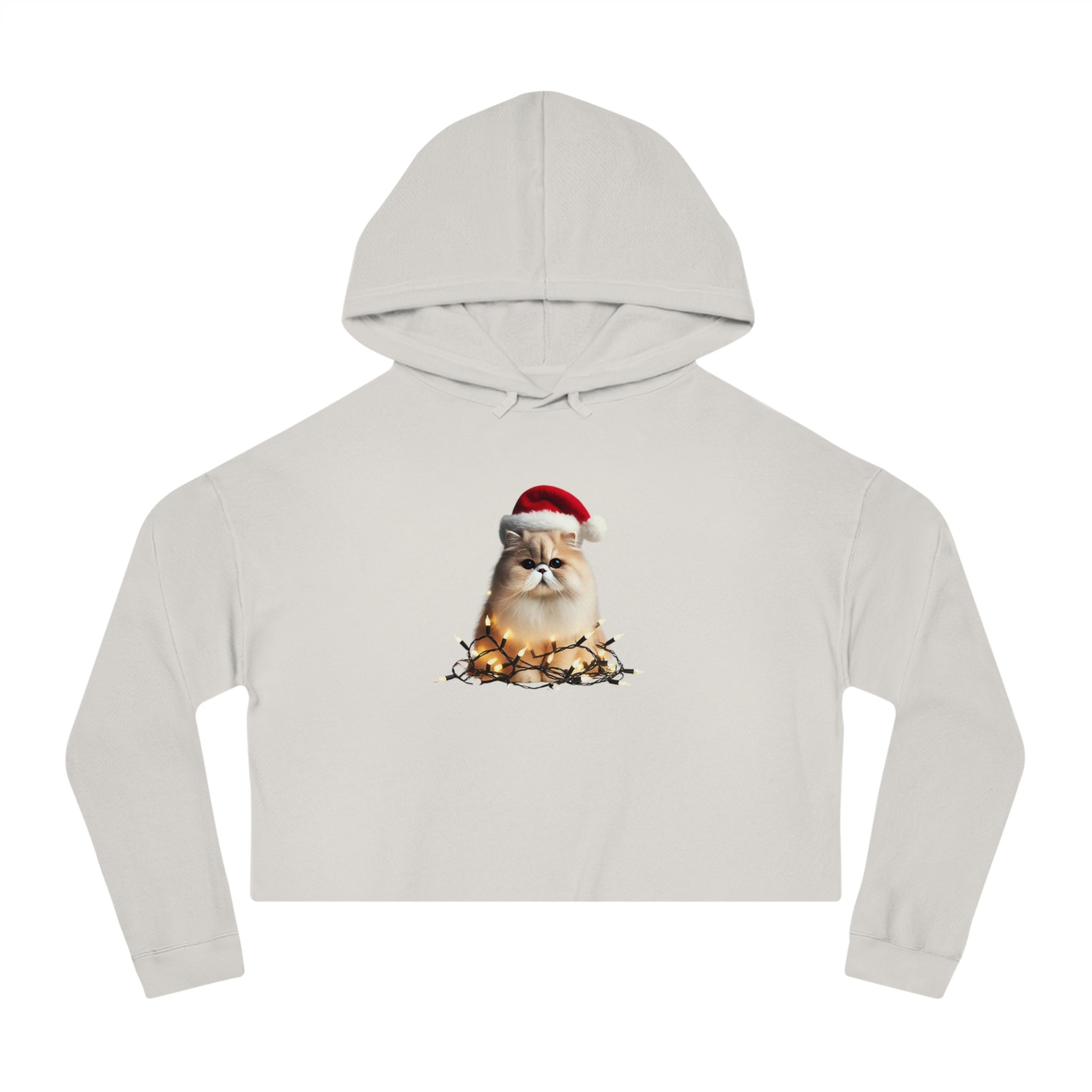 Christmas Persian Cat - Womens Cropped Hooded Sweatshirt