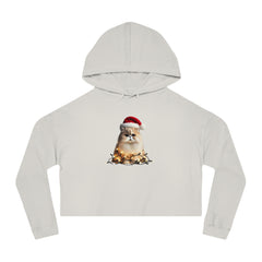 Christmas Persian Cat - Womens Cropped Hooded Sweatshirt