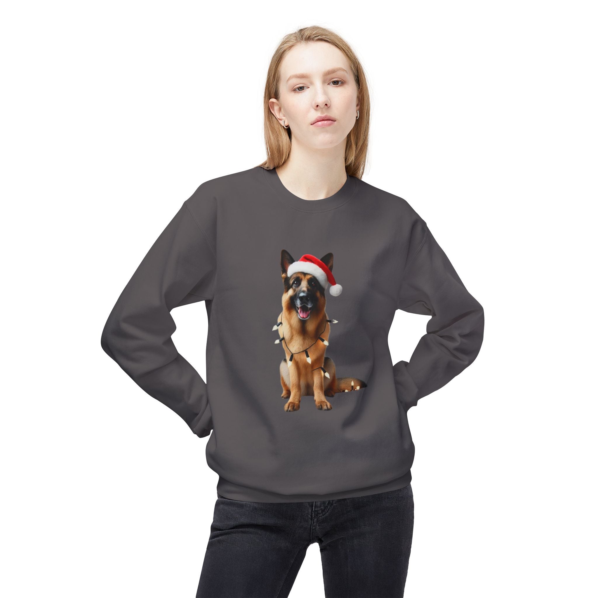 Festive German Shepherd - Unisex Midweight Softstyle Fleece Crewneck Sweatshirt