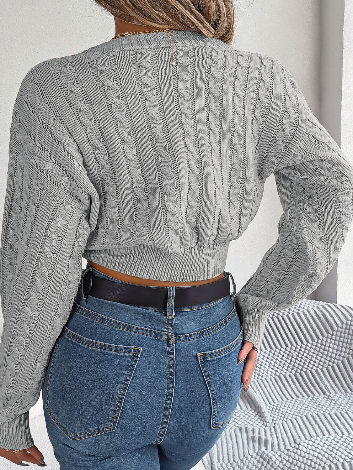 Twisted Cable-Knit V-Neck Sweater