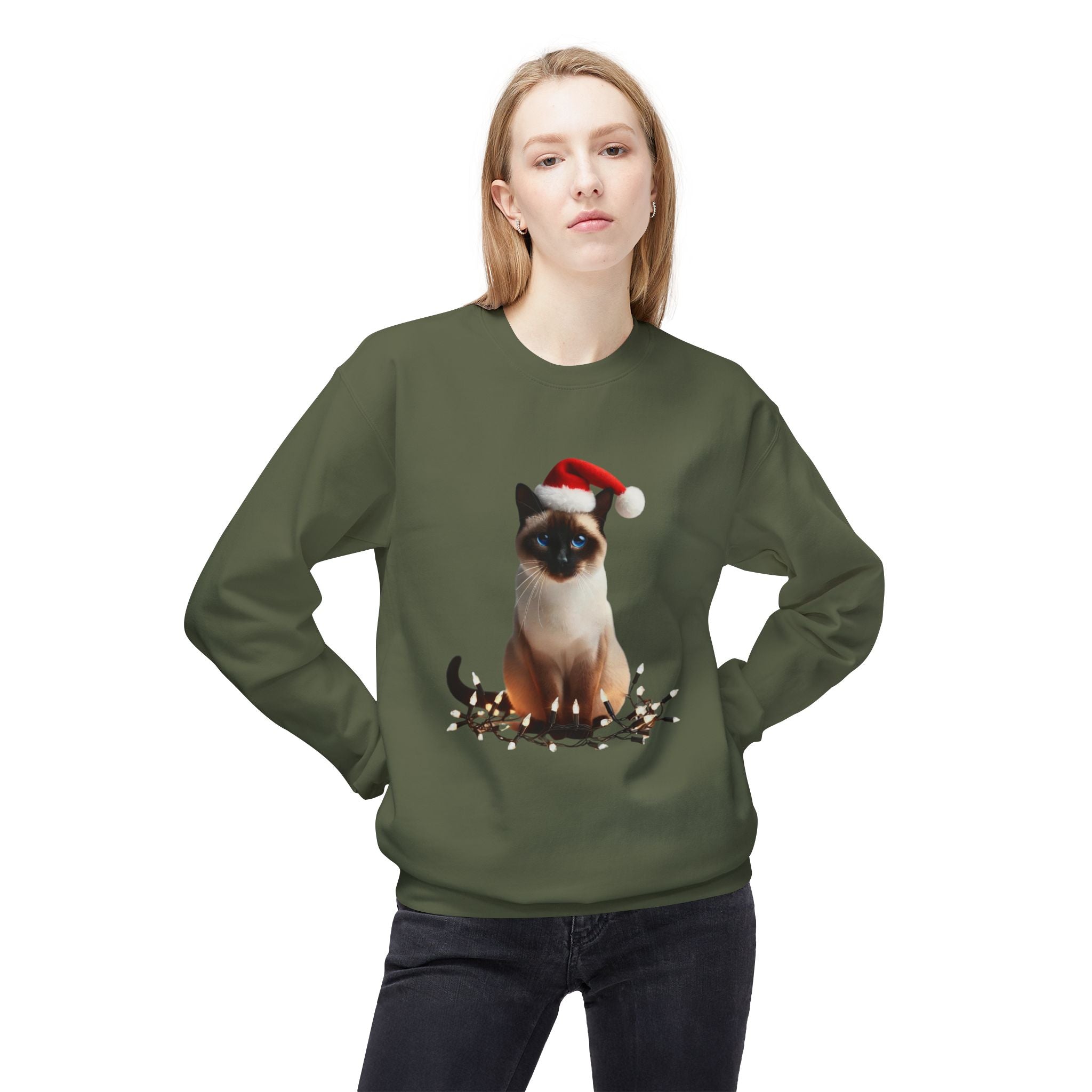 Holiday Siamese Cat - Unisex Midweight Softstyle Fleece Crewneck Sweatshirt