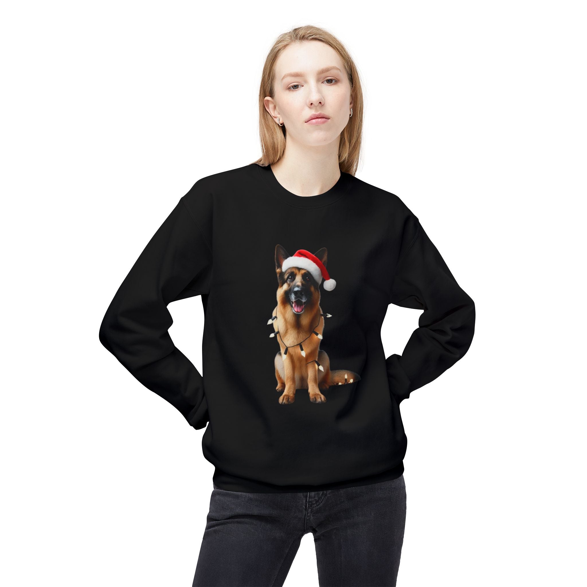 Festive German Shepherd - Unisex Midweight Softstyle Fleece Crewneck Sweatshirt