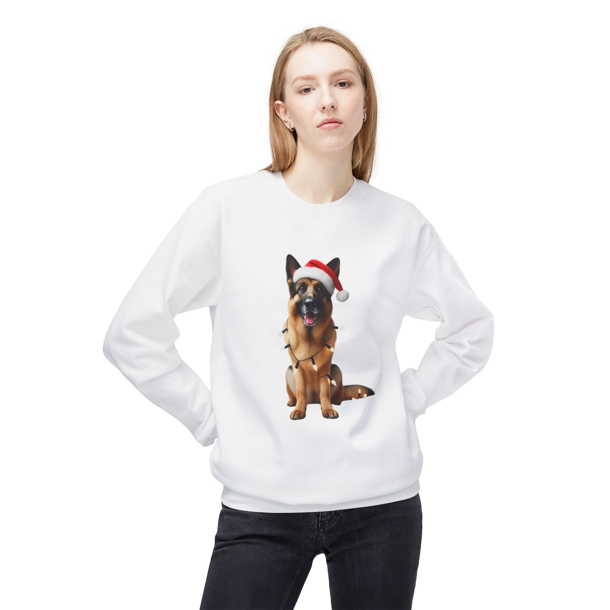 Festive German Shepherd - Unisex Midweight Softstyle Fleece Crewneck Sweatshirt