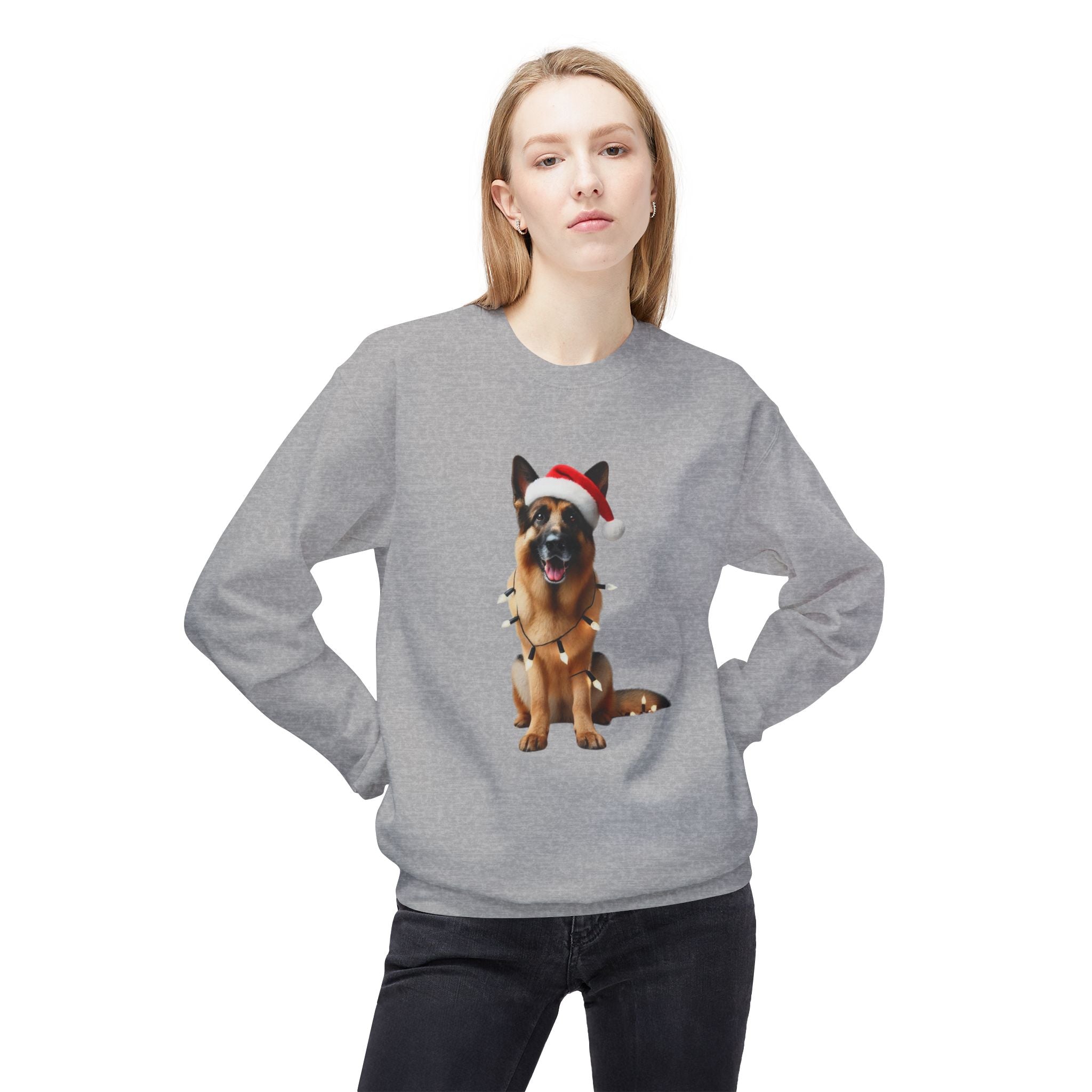 Festive German Shepherd - Unisex Midweight Softstyle Fleece Crewneck Sweatshirt