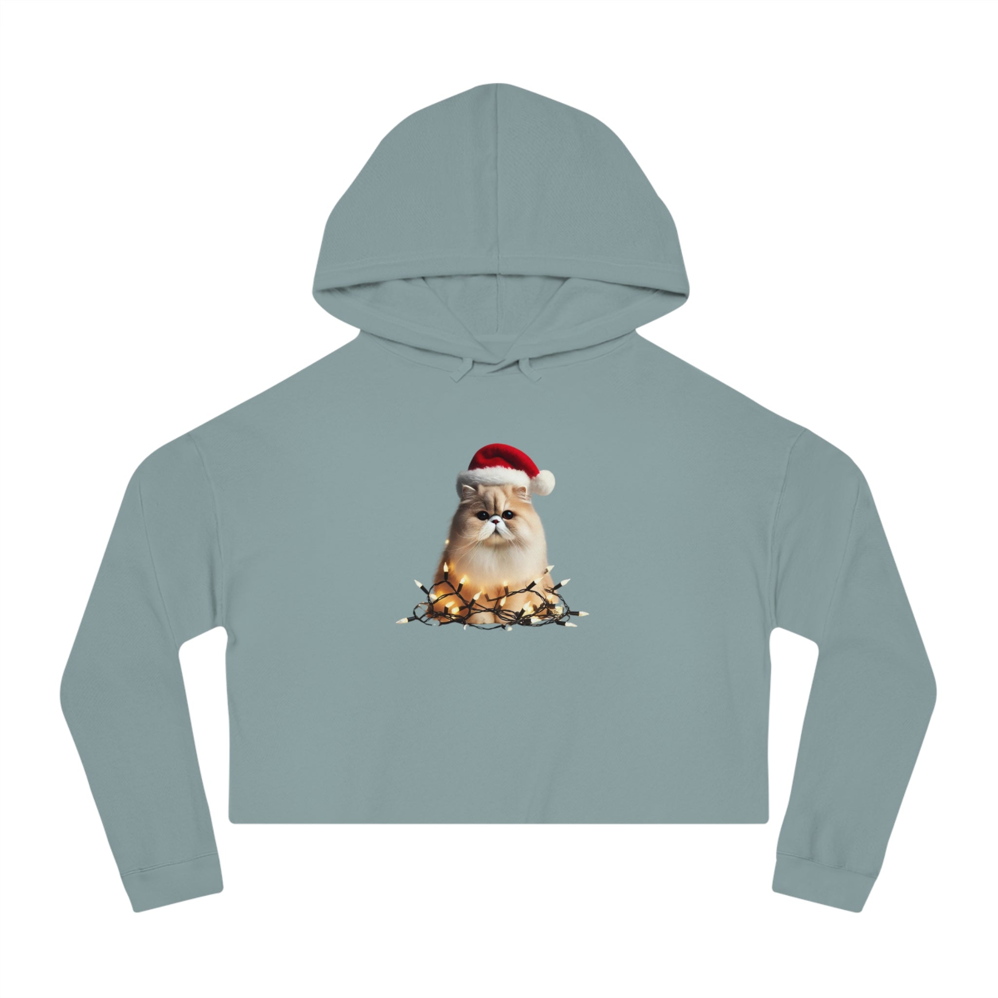 Christmas Persian Cat - Womens Cropped Hooded Sweatshirt