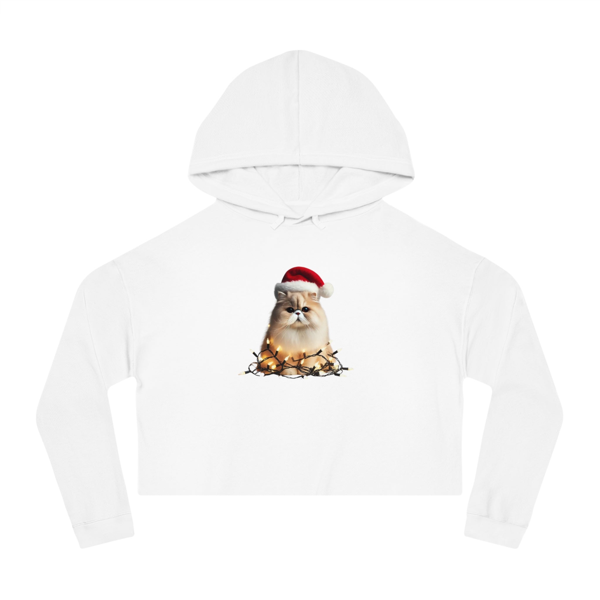 Christmas Persian Cat - Womens Cropped Hooded Sweatshirt