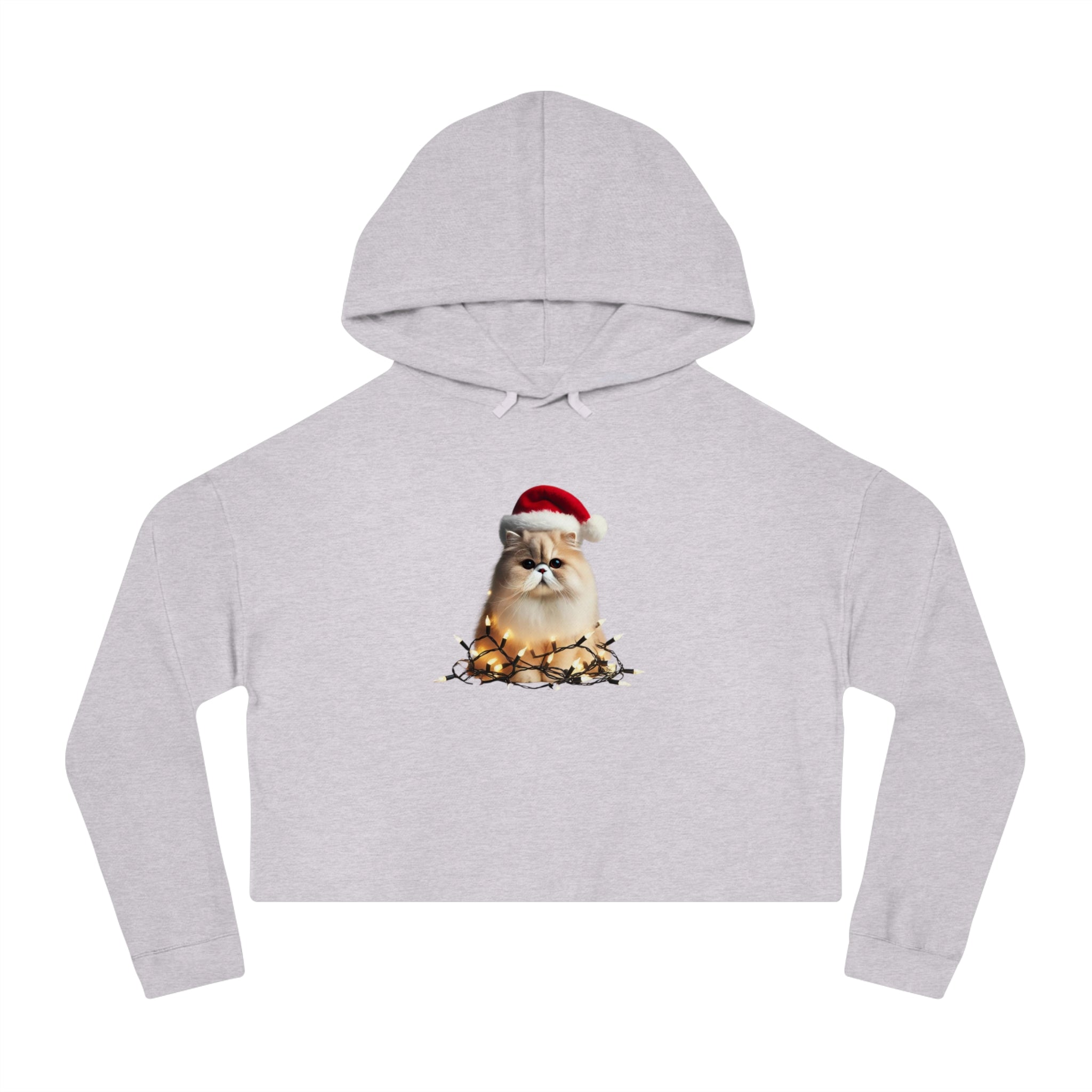 Christmas Persian Cat - Womens Cropped Hooded Sweatshirt