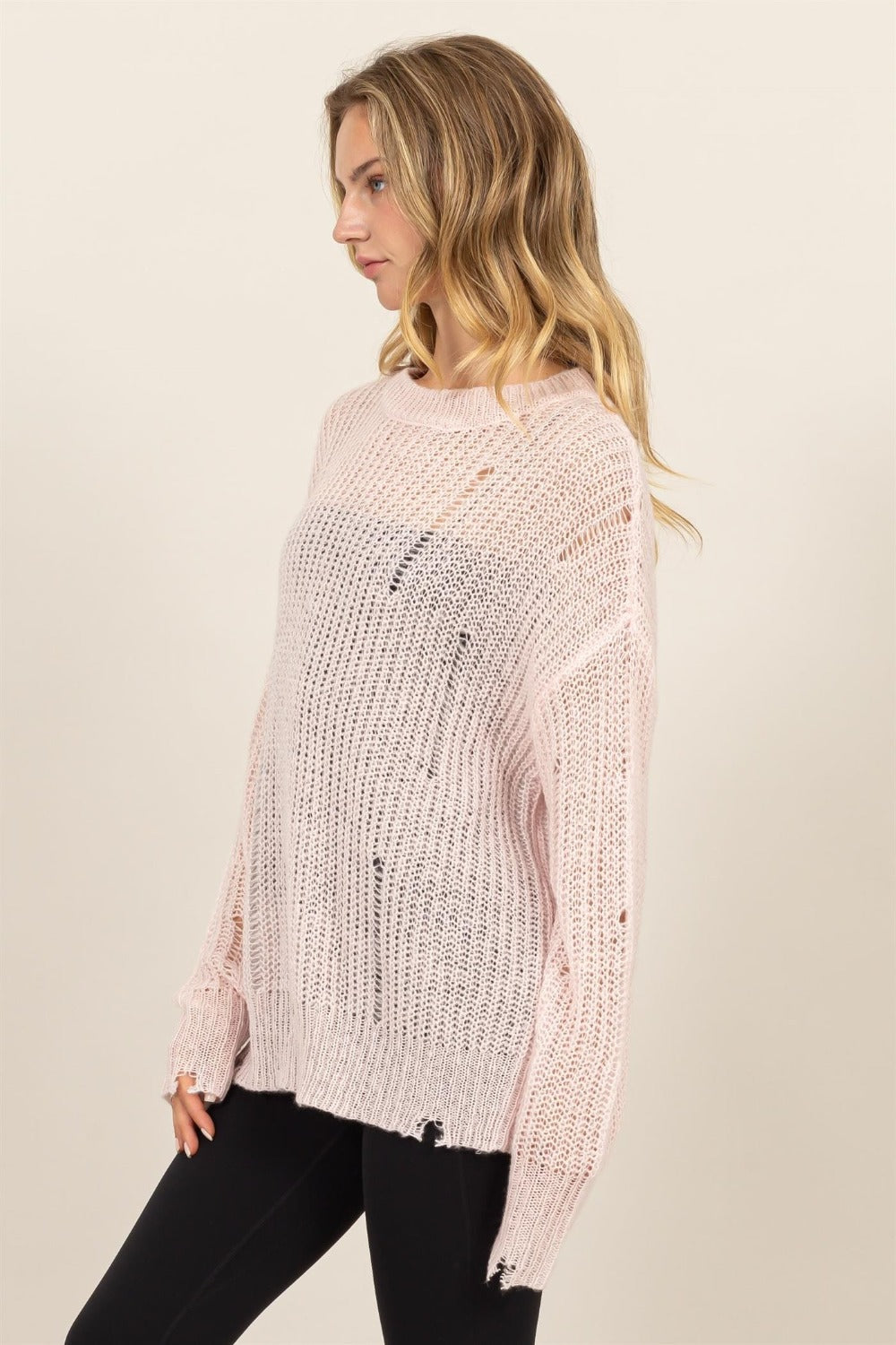 HYFVE Distressed Long Sleeve Knit Top