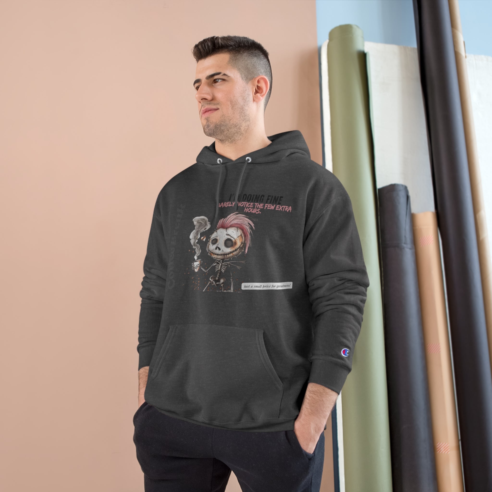 Coffee Break Champion Hoodie - "Barely Notice the Few Extra Hours"