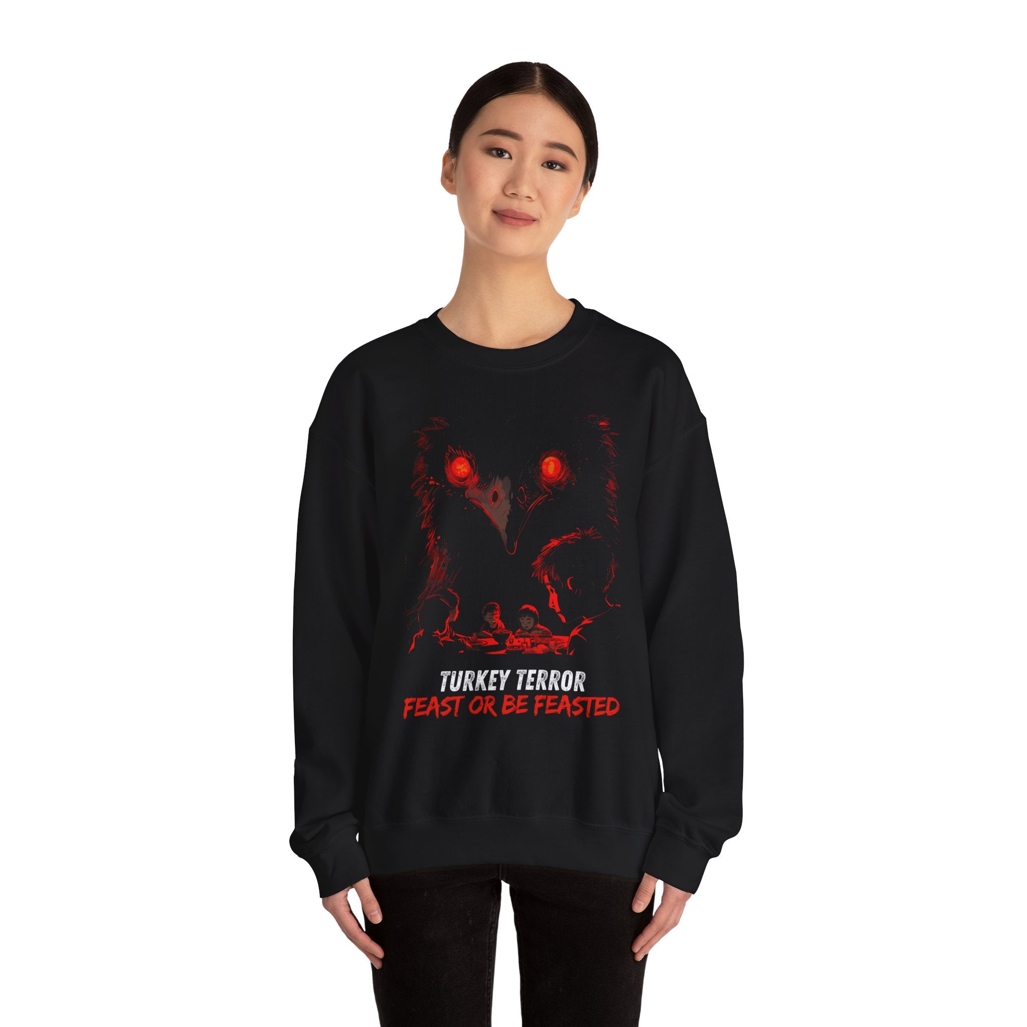 Unisex Heavy Blend™ Crewneck Sweatshirt - Turkey Terror Feast or Be Feasted