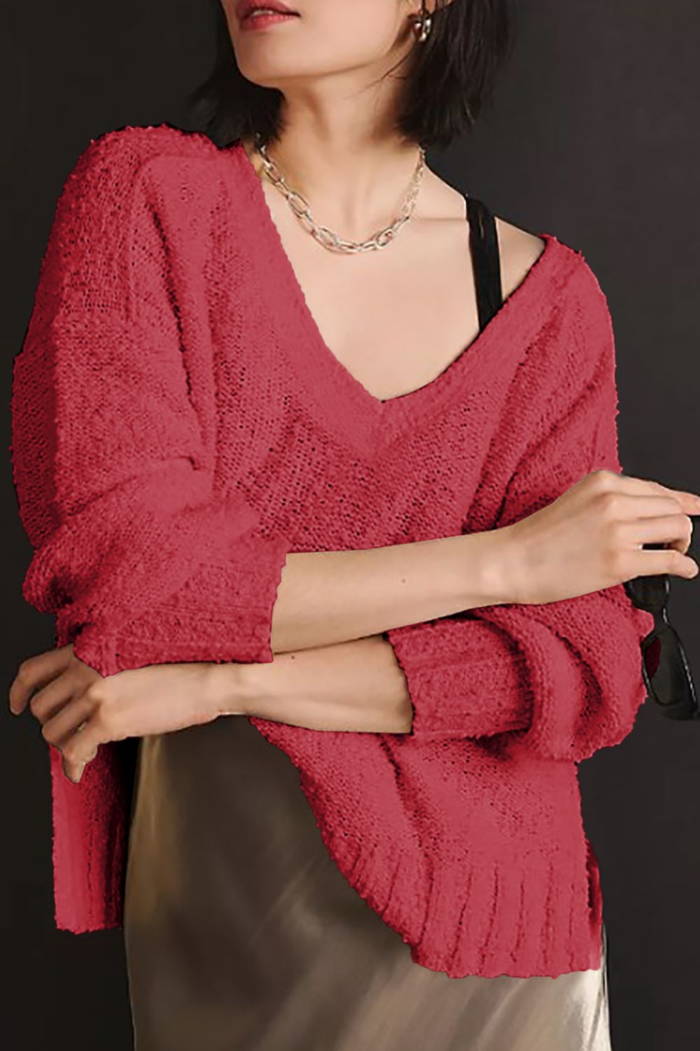 V-Neck Dropped Shoulder Sweater