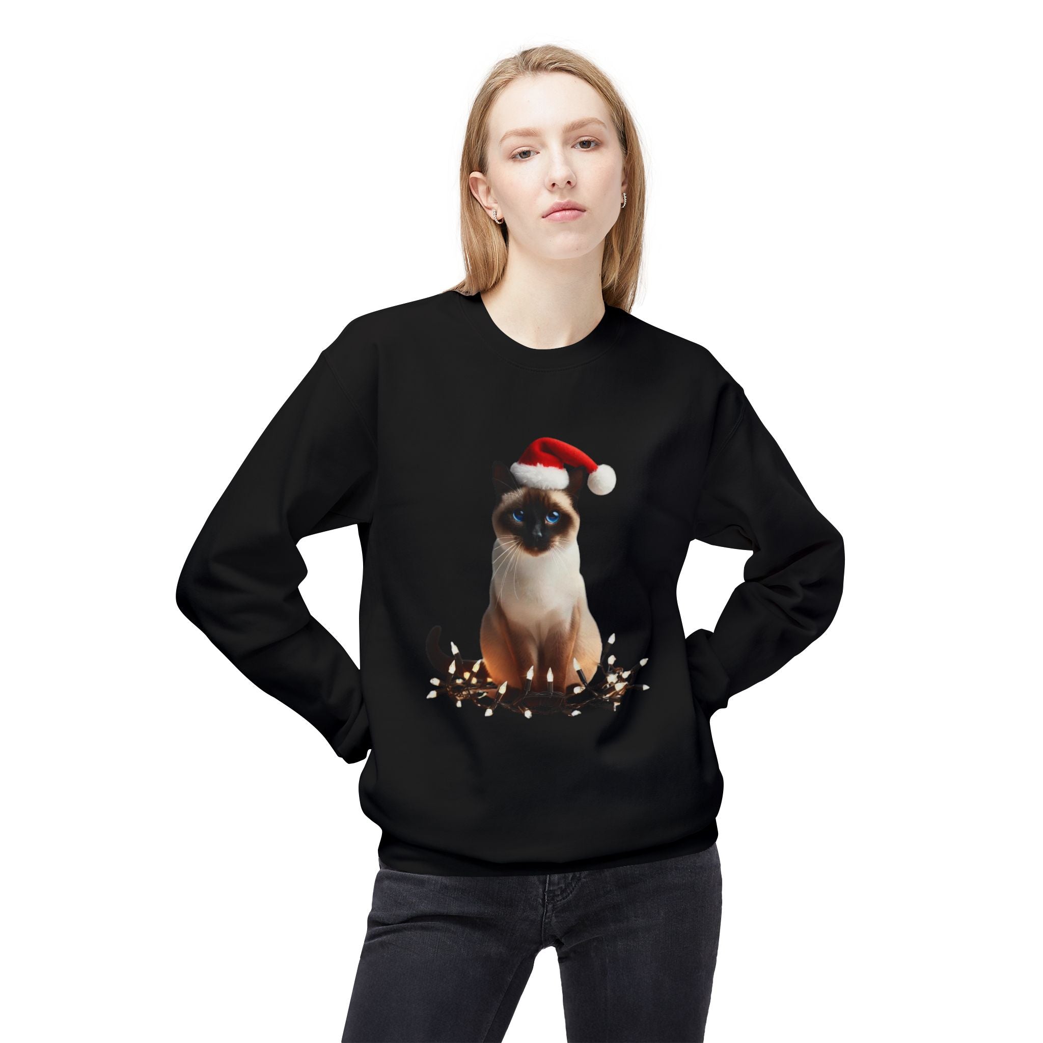 Holiday Siamese Cat - Unisex Midweight Softstyle Fleece Crewneck Sweatshirt