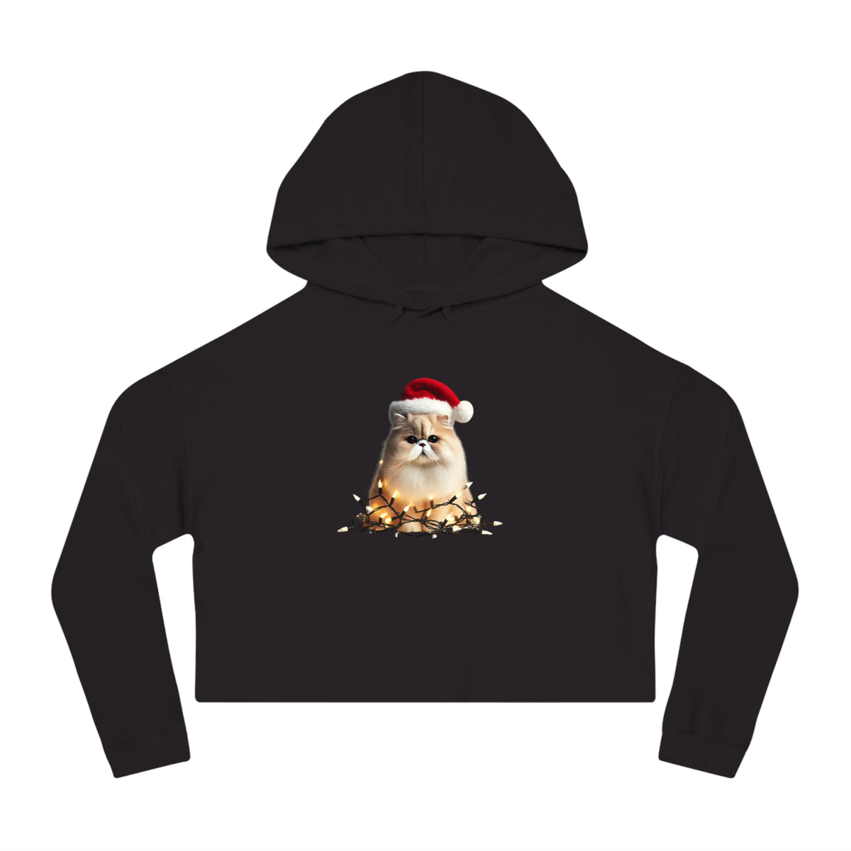 Christmas Persian Cat - Womens Cropped Hooded Sweatshirt