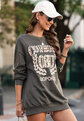 Letter Graphic Round Neck Long Sleeve Sweatshirt