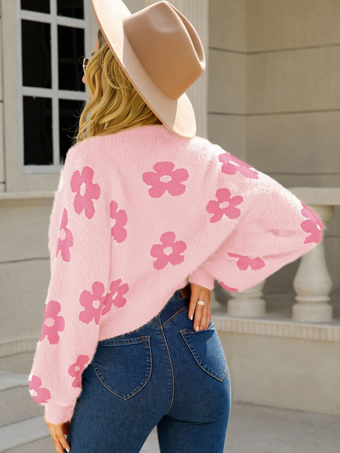 Angel Wings Flower Open Front Long Sleeve Cardigan