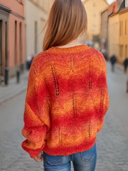 Openwork Round Neck Long Sleeve Sweater