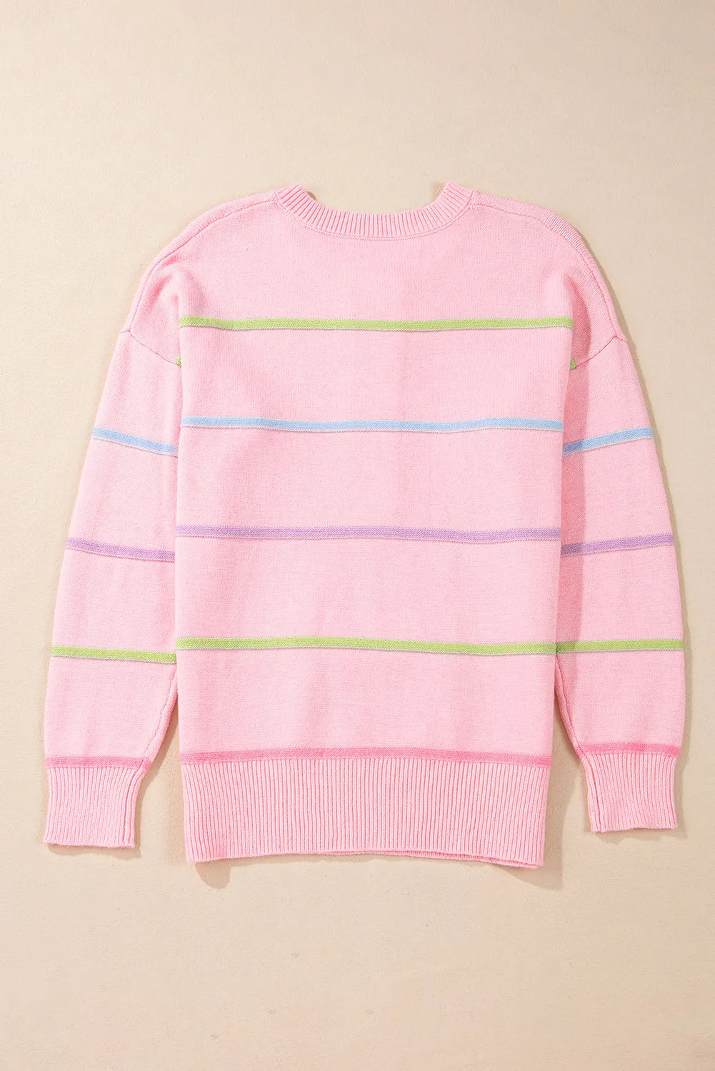 Contrast Striped Half Button Round Neck Sweater