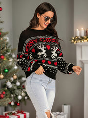 Perfee Christmas Element Round Neck Sweater